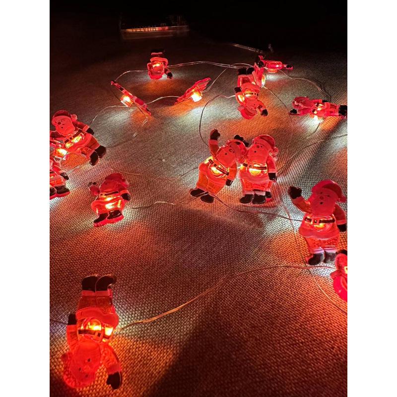 

Светодиодные рождественские огни с Сантой, Снеговиком, Оленем и Колокольчиками в дизайне черной шляпы 1m 10 lights, 2 AA batteries