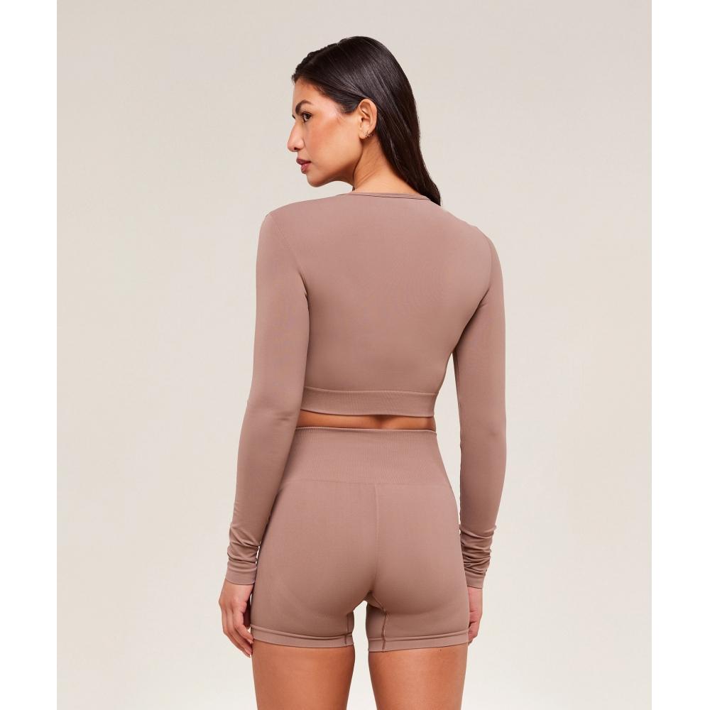 Gymshark Top Crop cu Mâneci Lungi Fără Cusături de Zi cu Zi Roz Castaniu B7a2s Kcpn