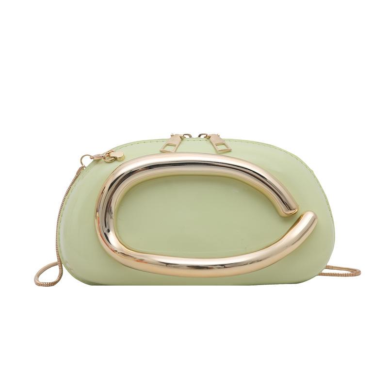 Hand-held Dinner Bag Small Square Box Bag Gilded Metal Handle Chain Crossbody Evening Dress Bag