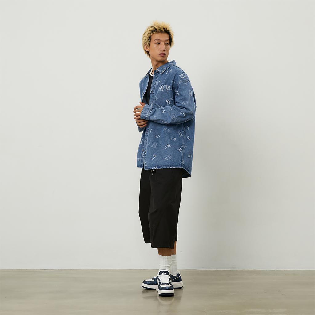 New MLB MONOGRAM Collection New York Yankees 24FW Denim Shirt Unisex Indigo 3ADRM0244-50INS