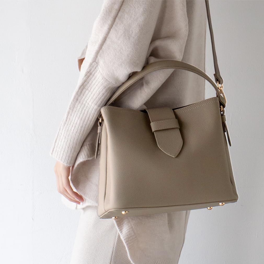 VITAFELICE Genuine Leather 3-Room 2-Way Handbag for Women, Sib-80017n (Gray Beige)