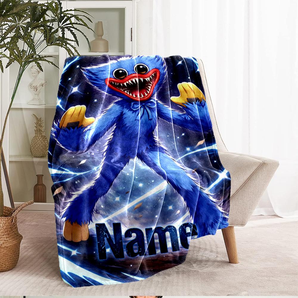Custom Name Huggy Wuggy Theme Printed Blanket - Perfect for Couch, Bed, Travel & Outdoor Use | Machine Washable, Cozy & Durable.