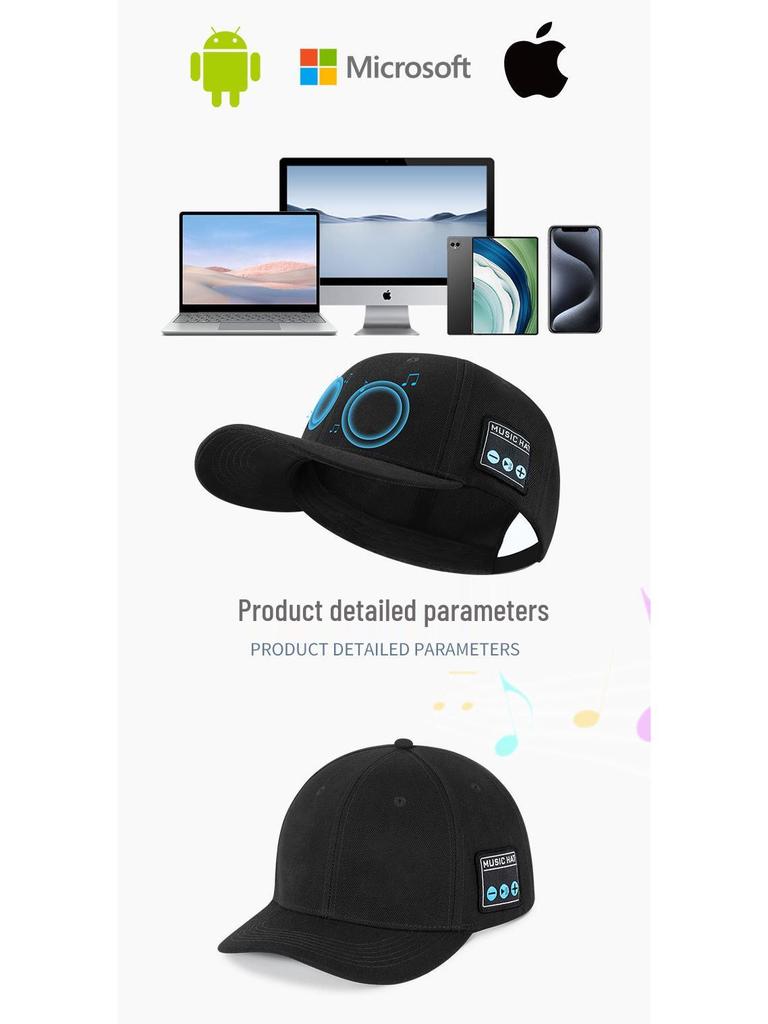 Bluetooth Speaker Sun Hat: Detachable, Washable Baseball Cap with Built-in Headset