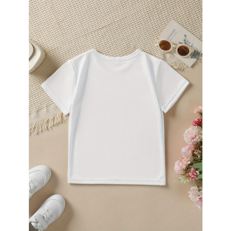 Europäische Größen Sommer Mode Mädchen Kurzarm T-Shirt, Thanksgiving "Süßestes Kürbis auf dem Feld" Buchstaben Druck Lässiges Vielseitiges Oberteil