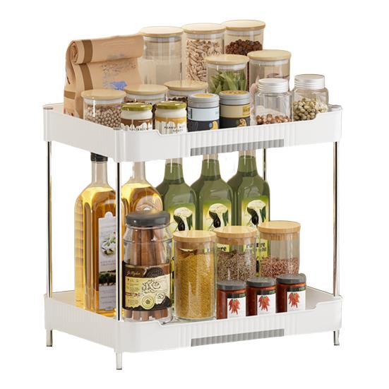 2-Tier Kitchen Counter Organizer Storage Shelf with Drip Trays Countertop Organizer Rack for Bottles And Jars Kitchen Bathroom