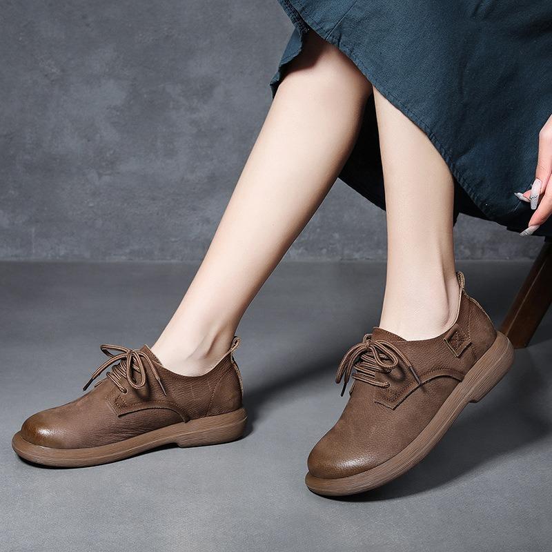 Women's Designer Shoes Woman Genuine Leather Lace Up Loafers Woman Sneakers Winter Flat Female Offer Moccassins Barefoot Genuine