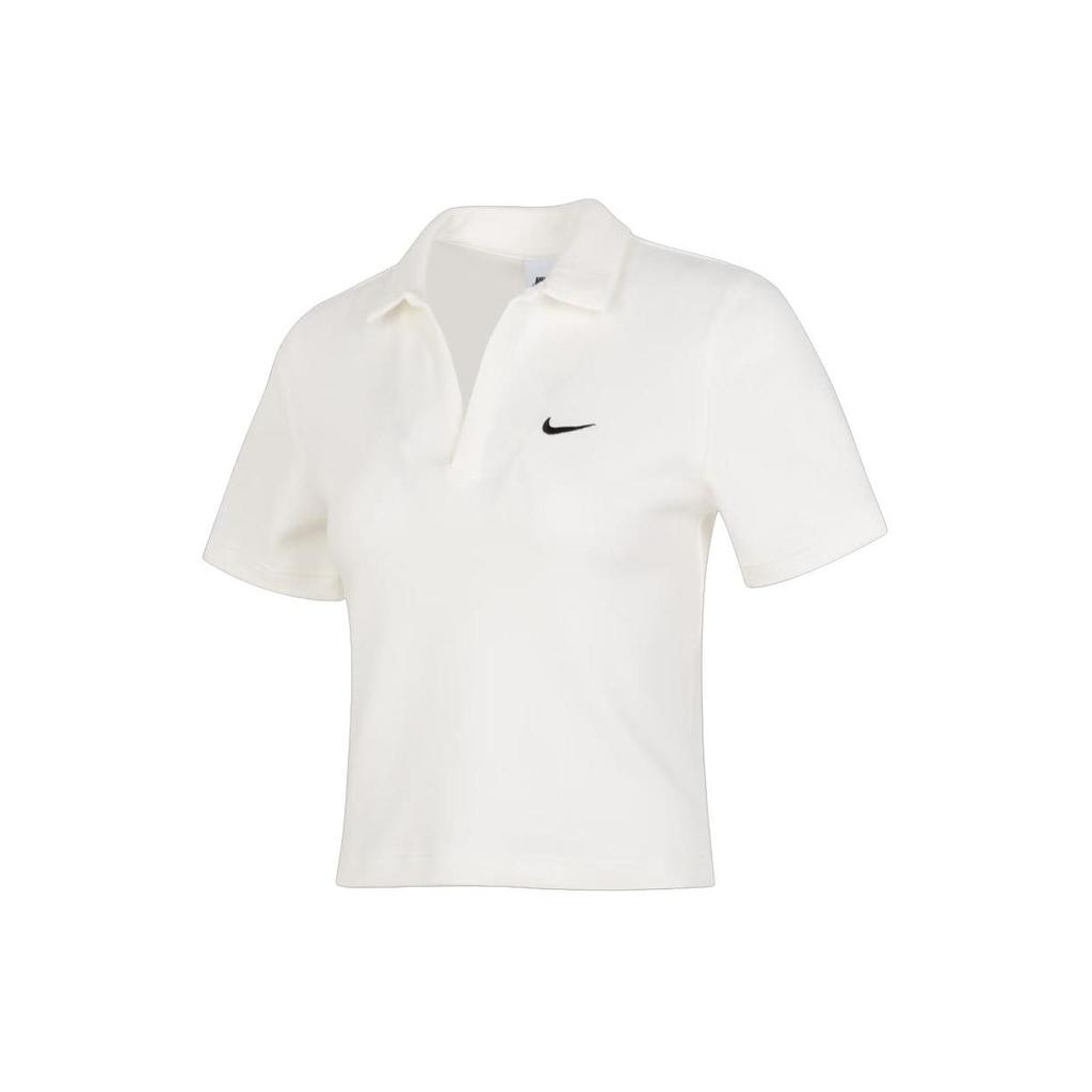 Nike Solid Color Polo Collar Pullover Short Sleeve T-Shirt Women Tops White DV7885-133