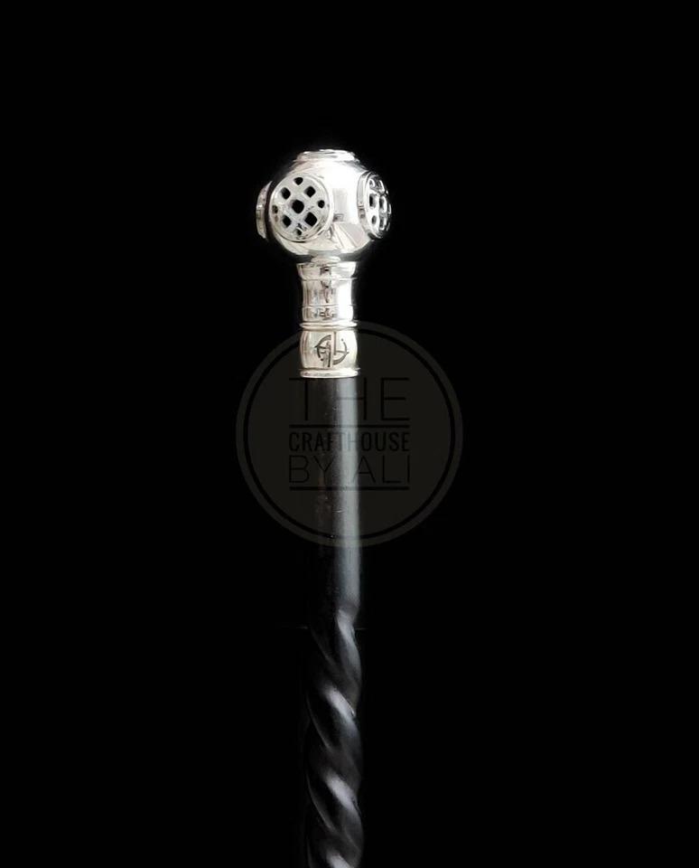 

Victorian water driving helmet brass Walking cane halmet walking stick brass серебряный