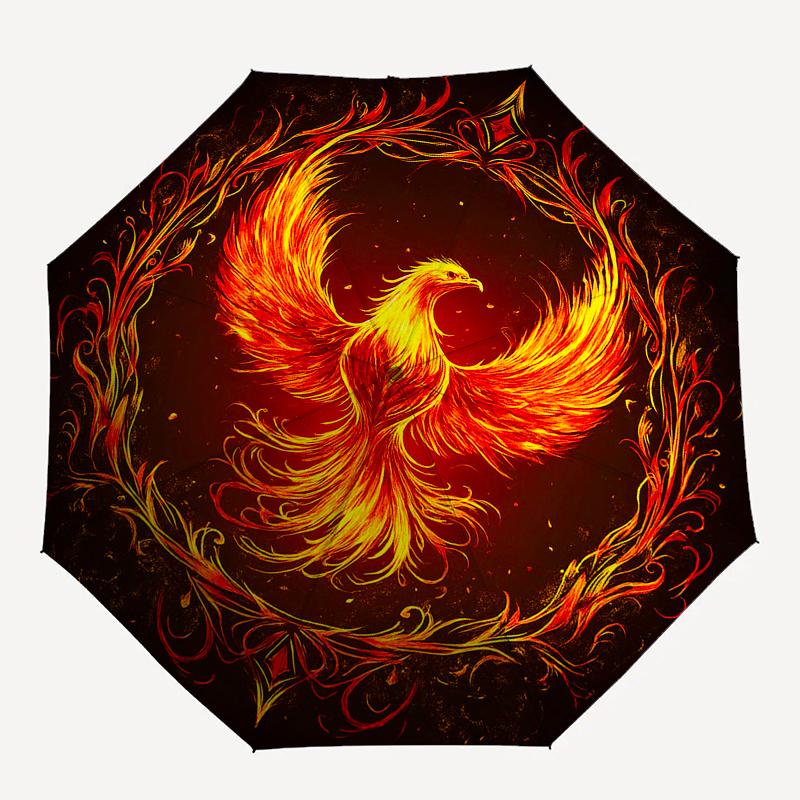 Phoenix Rising: Fiery Bird Circular Art PrintUmbrella, Portable 3-Fold Compact Umbrella for Men & Women Gift
