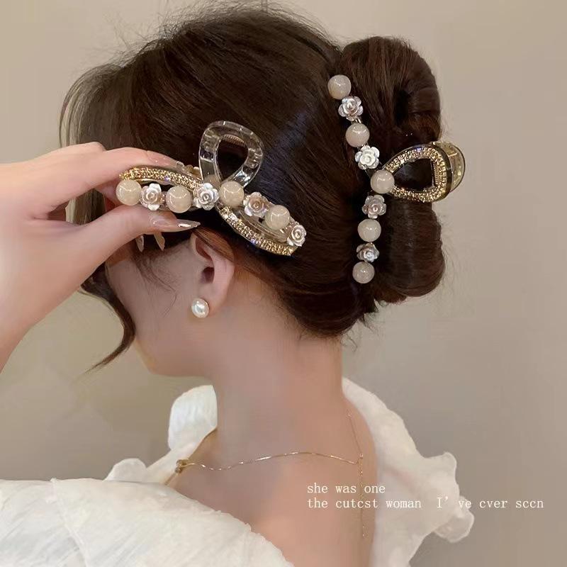 Korean Camellia Cat's Eye Hairpin: Women's Summer Updo Clip with Small Rose Flowers