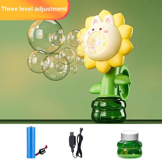 Electric Bubble Machine with LED Light Show Rechargeable Kids Bubble Blower Flower Automatic Swing Dance Handheld Kids Bubble Maker Outdoor Party Toys