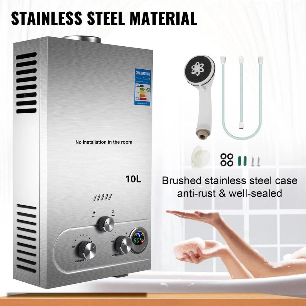 SIHAO 6L 8L 10L 12L 16L 18L GPL Portatile Scaldabagno Istantaneo a Gas Propano GPL Murale Senza Serbatoio Display Digitale