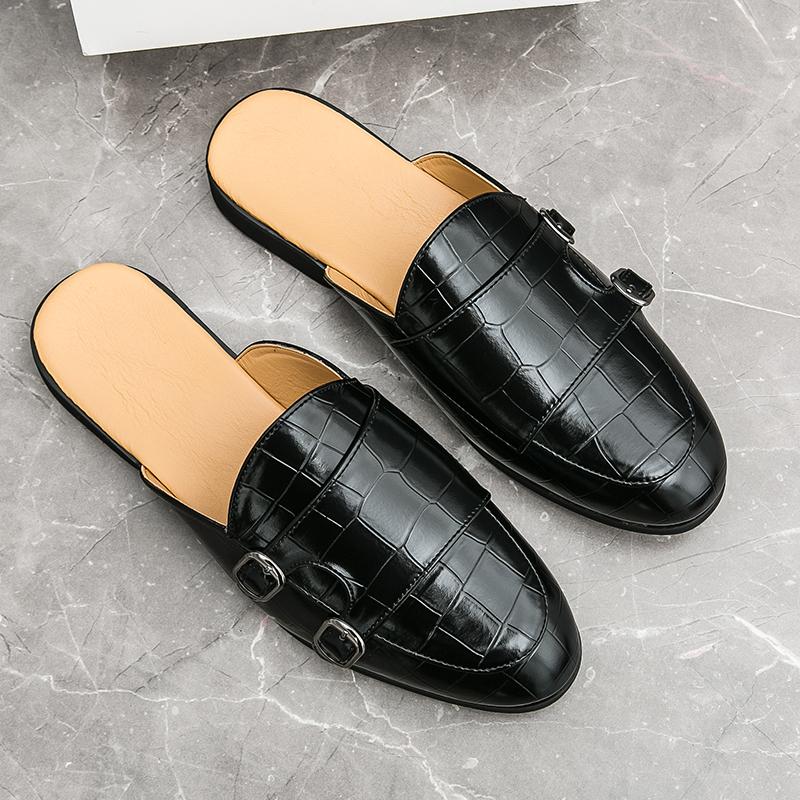 2025 Summer Half Shoes For Men Leather Mules Men Semi-Drag Casual Shoes Backless Loafers Slippers Male Slides Slip On Flats