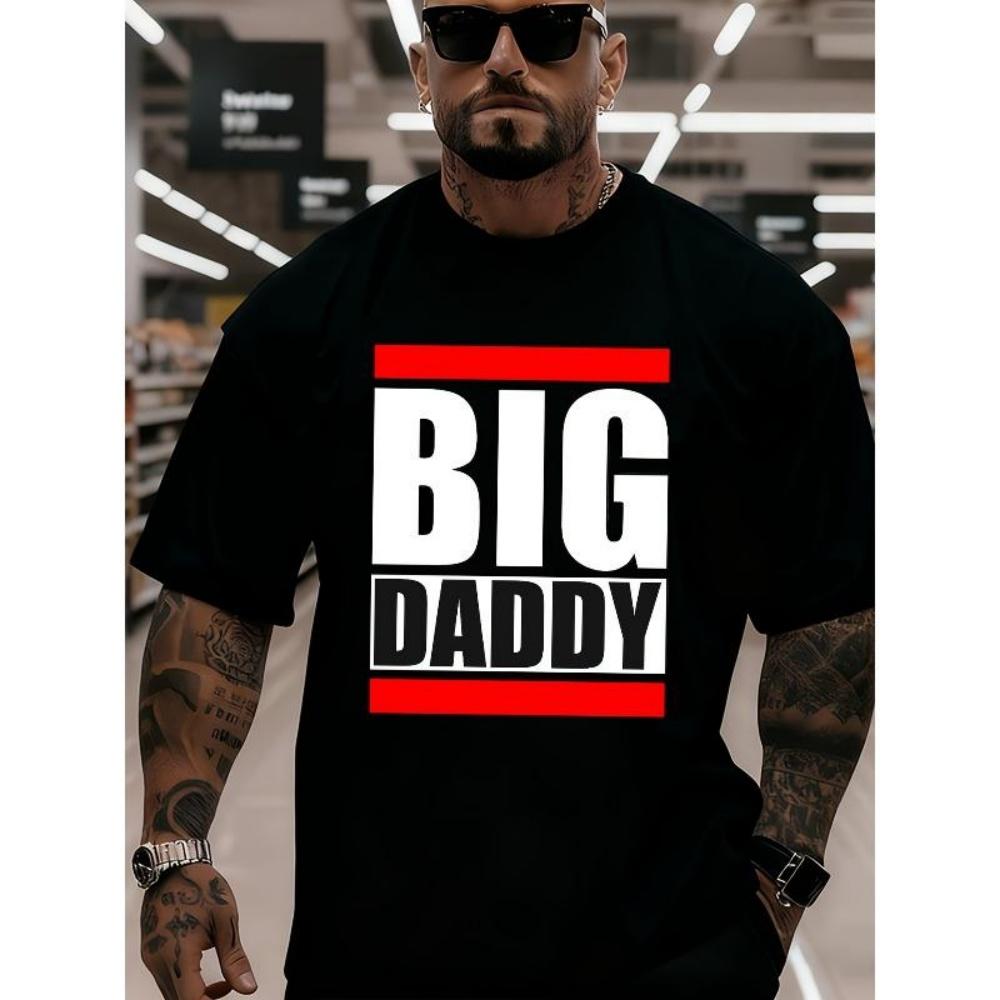 

European Sizes Men s PLUS BIG DADDY Graphic T-Shirt Plus Size Street Style Loose Fit Soft Breathable Shirt Machine Washable S чёрный