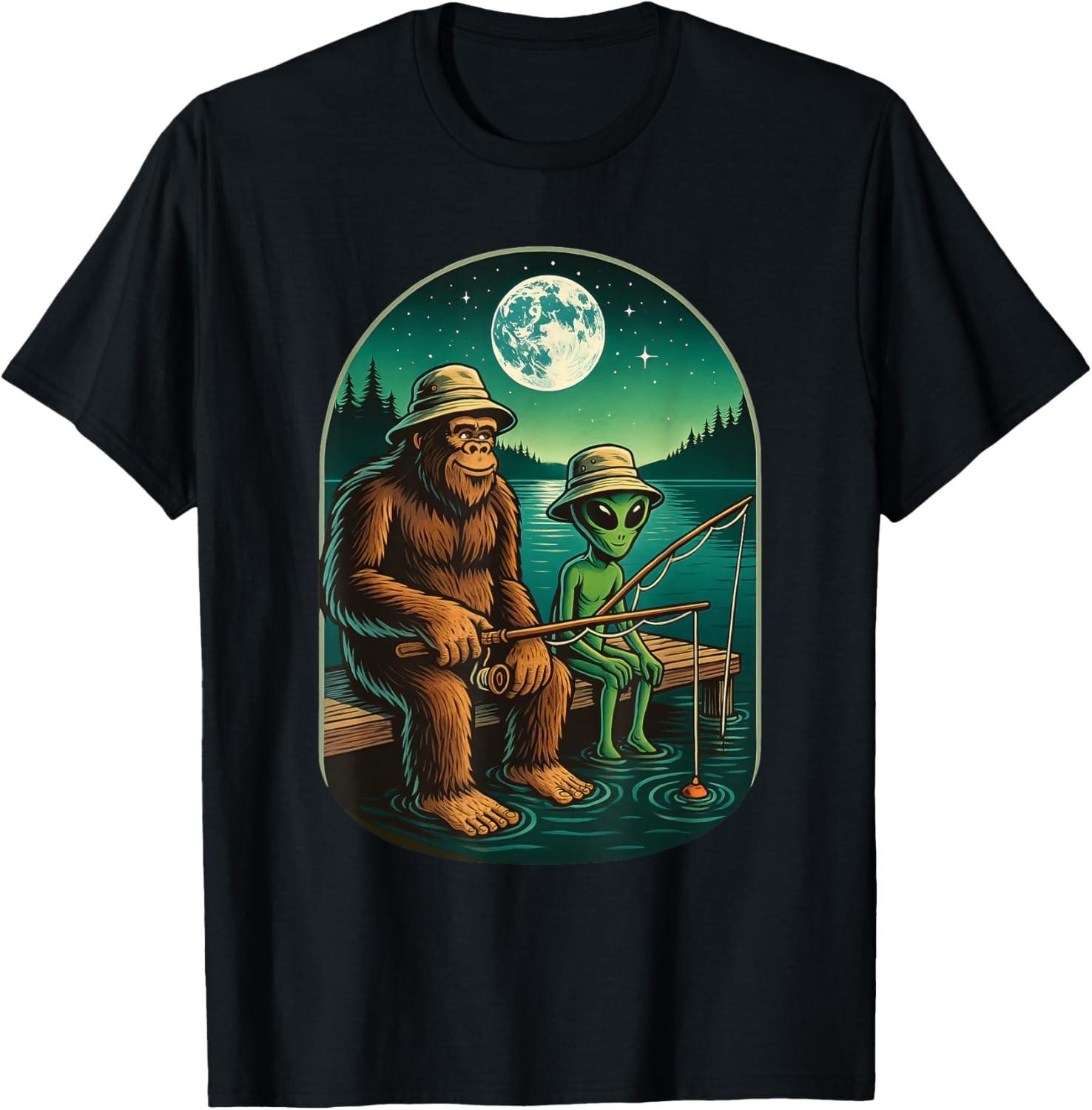 Bigfoot Fishing Design Men Boys Sasquatch Fishing T-Shirt Mens Womens Tees Top unisex T-Shirt Mens Womens Tees Top 3XL