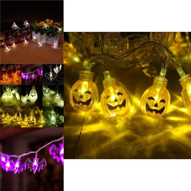 Bezaubernde Halloween LED Lichterketten mit skurrilen Kürbissen, Spinnen und Skeletten für festliche Fensterdekoration