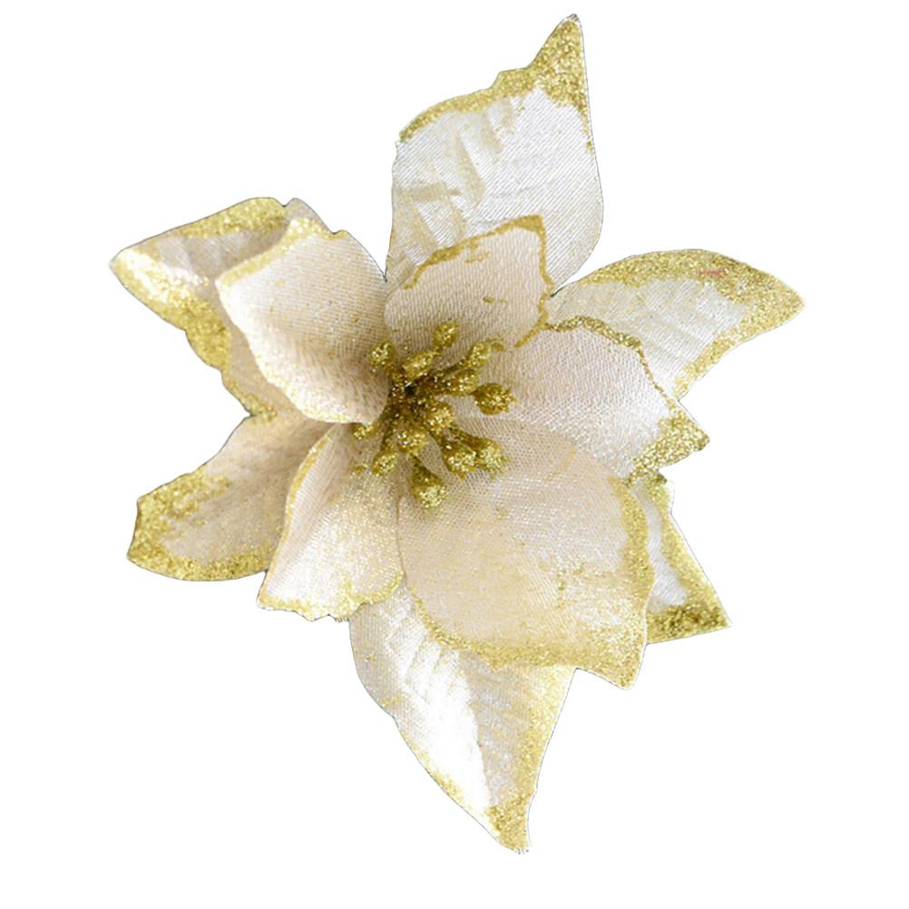 24Pcs Christmas Flower Silver Gold Glitter Artificial Flowers Decoration for Christmas Tree Home Table Ornament