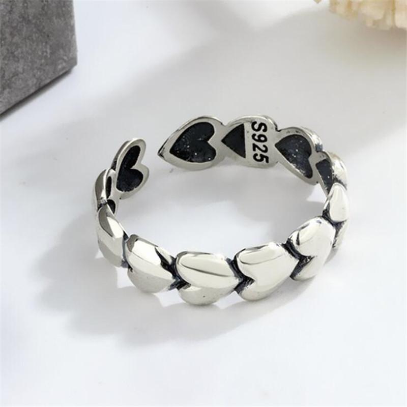 

Simple Personality Ins Glossy Love 925 Sterling Silver Jewelry Sweet Heart With Heart Exquisite Popular Opening Rings TYB435 срібний