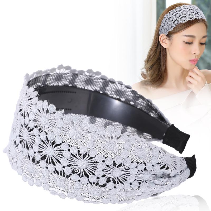 Korean White Lace Wide Hair Clip Headband for Women - Fashion Hair Flower Scarf
