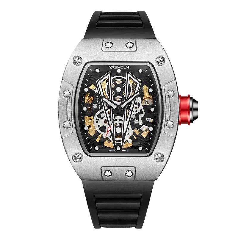 YASHIDUN Trendy Wine Barrel Skeleton Waterproof Luminous Silicone Strap Men s Mechanical Wristwatch