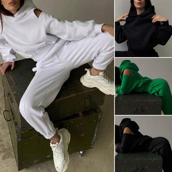 Women's 2 Piece Tracksuit Long Sleeve Crop Pullover Hoodie Sweatshirt Jogging Pants Set Autumn Casual Athletic Outfit