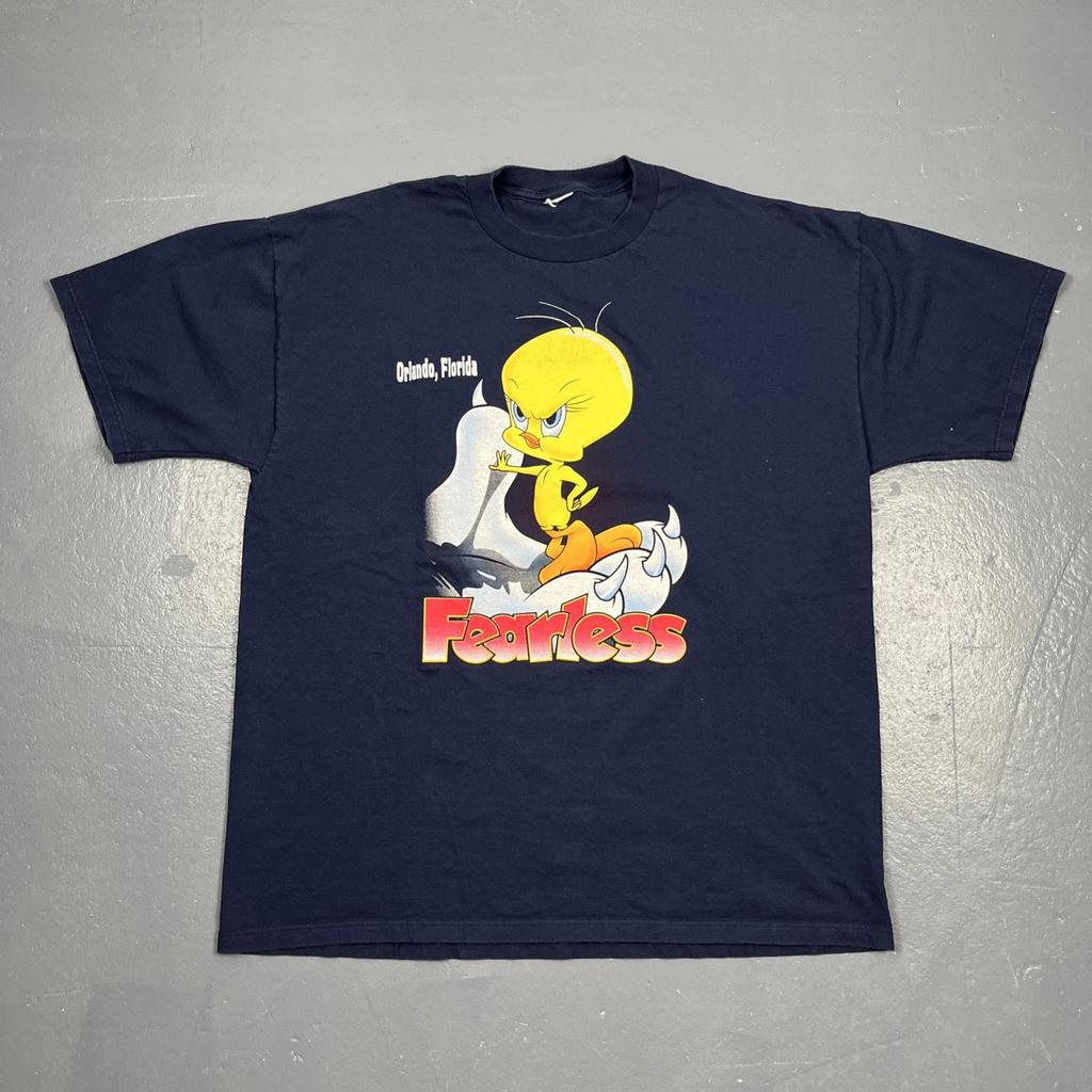 Vintage 90s Tweety Bird Fearless Tshirt Blue XL Unisex VTG Cartoon