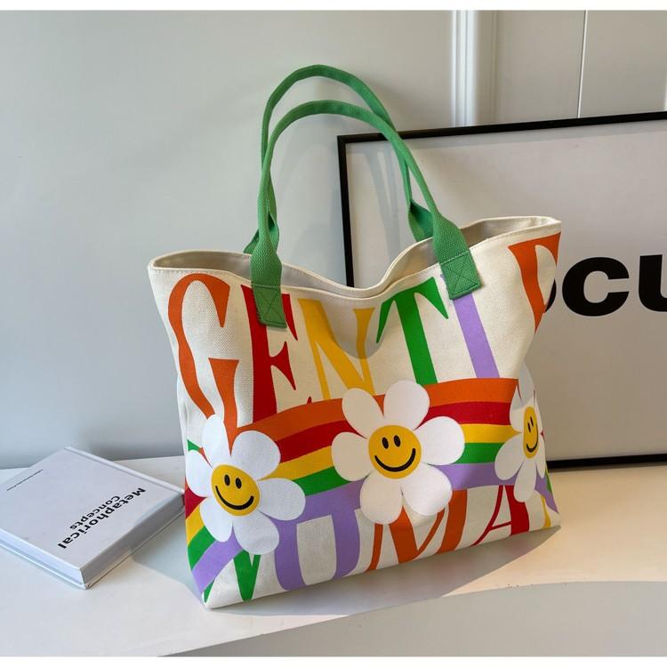 New canvas bag large capacity shoulder bag sunflower commuter bag handbag rainbow tote bag
