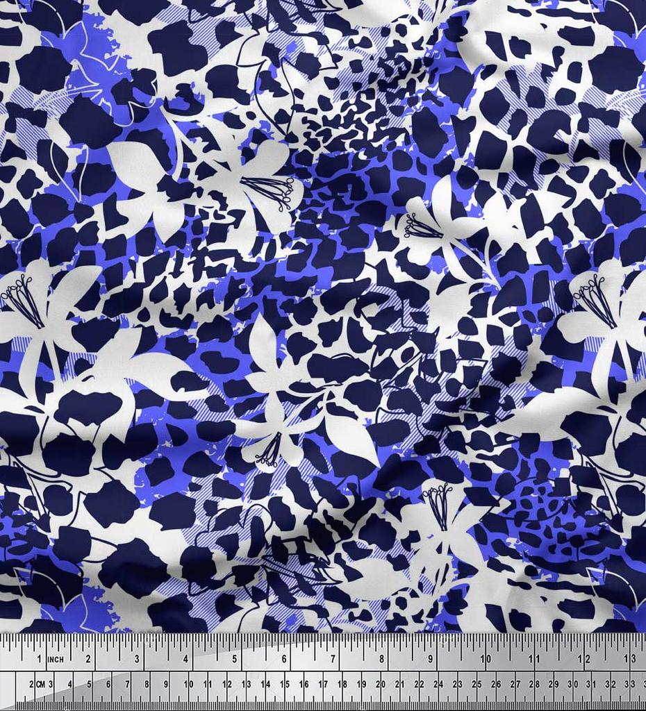 Soimoi Purple Japan Crepe Satin Fabric Leopard Animal Skin Printed Fabric 1 Metre 42 Inch
