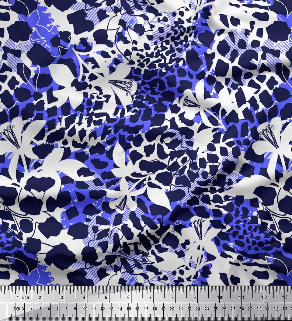 

Soimoi Purple Японська креп-сатин Тканина з леопардовою шкірою тварин з принтом 1 метр 42 дюйма 42 Inch Wide - Poly Crepe синій