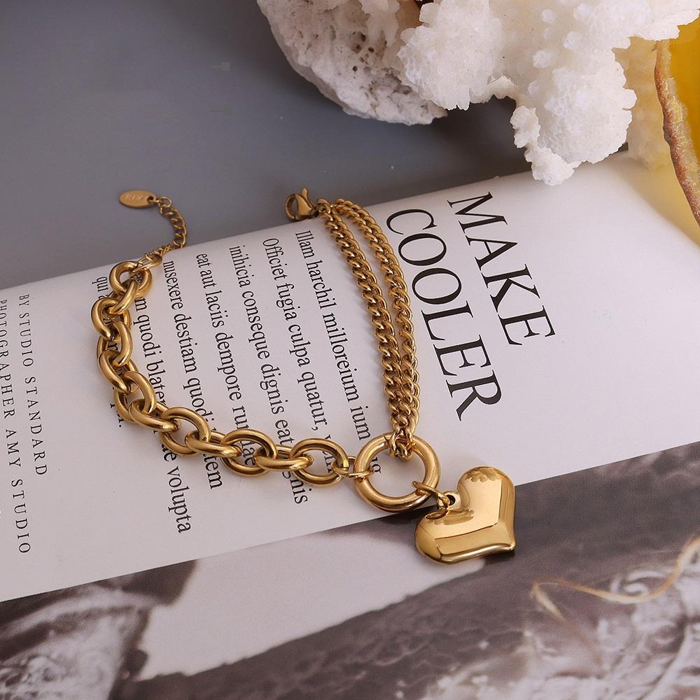 Statement Heart Pendant Bracelet Stainless Steel Gold color Zircon Fashion Metal Texture Bracelet Accessories 2023