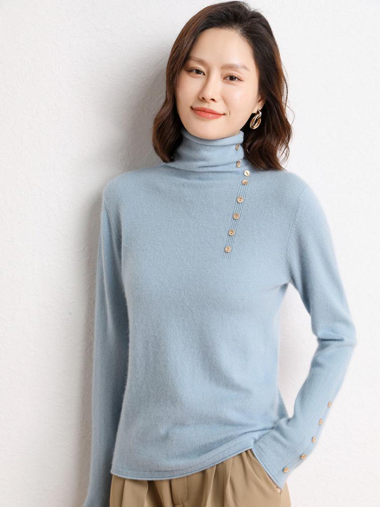 Cashmere Turtleneck Button-Up Sweater - Women's 2026 Autumn/Winter Loose Slimming Warm Base Layer