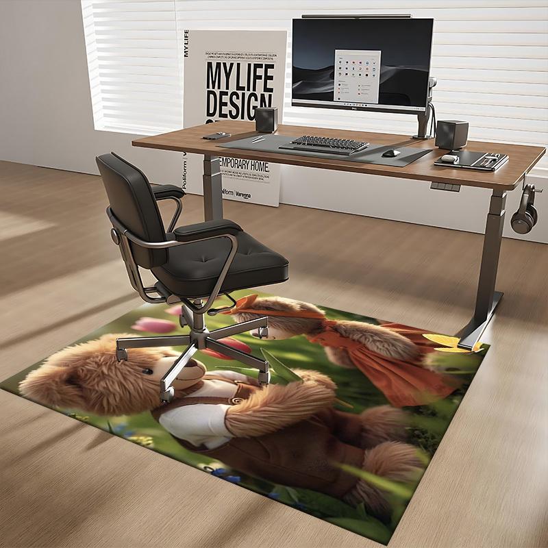 1pc Teddy Bear Flower Office Chair Mat - Anime Cartoon Design, Non-Slip Carpet for Home Decor, Suitable for All Seasons.C039