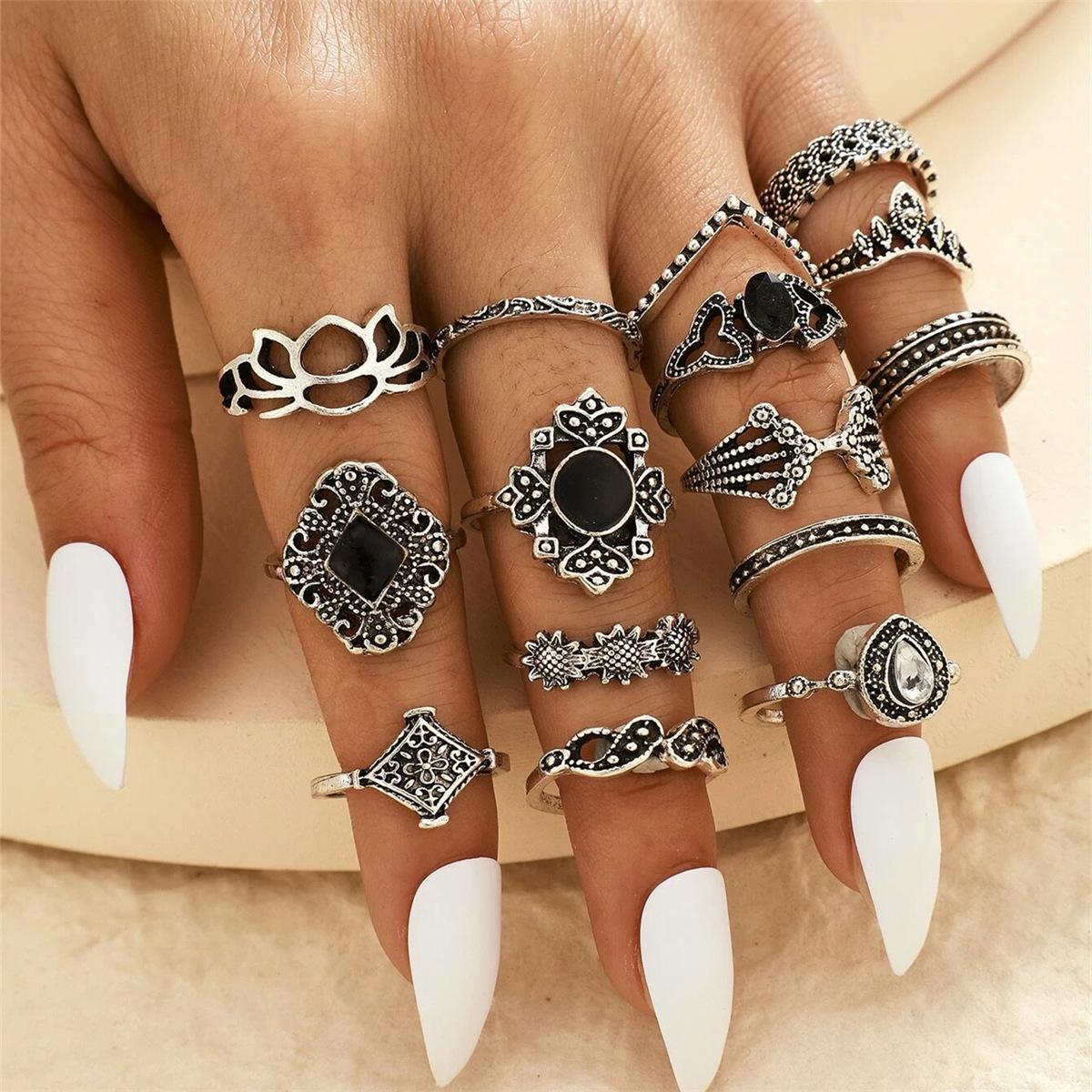 

Персонализированное кольцо для суставов, ретро-кольцо «Лотос», набор из 14 предметов