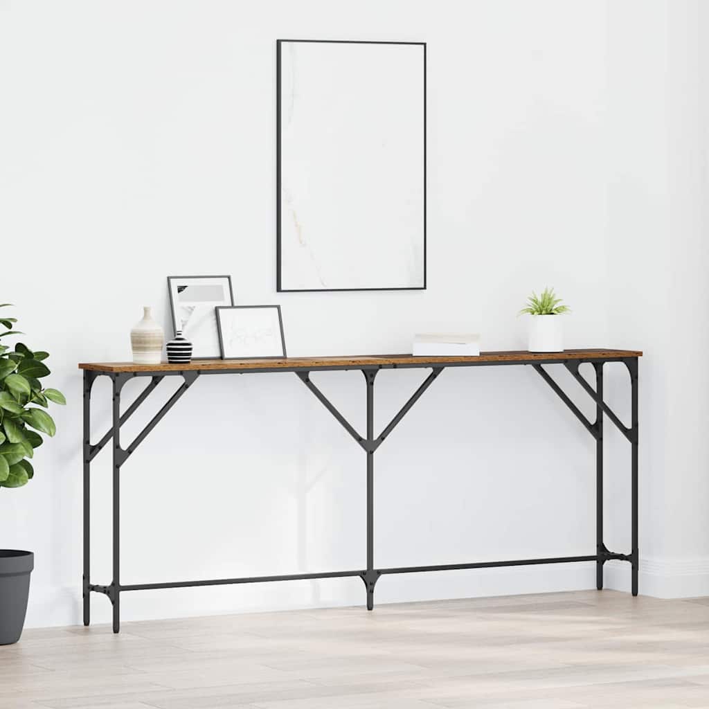 Console Table Reclaimed Wood Look 180 x 23 x 75 cm Plywood and Metal