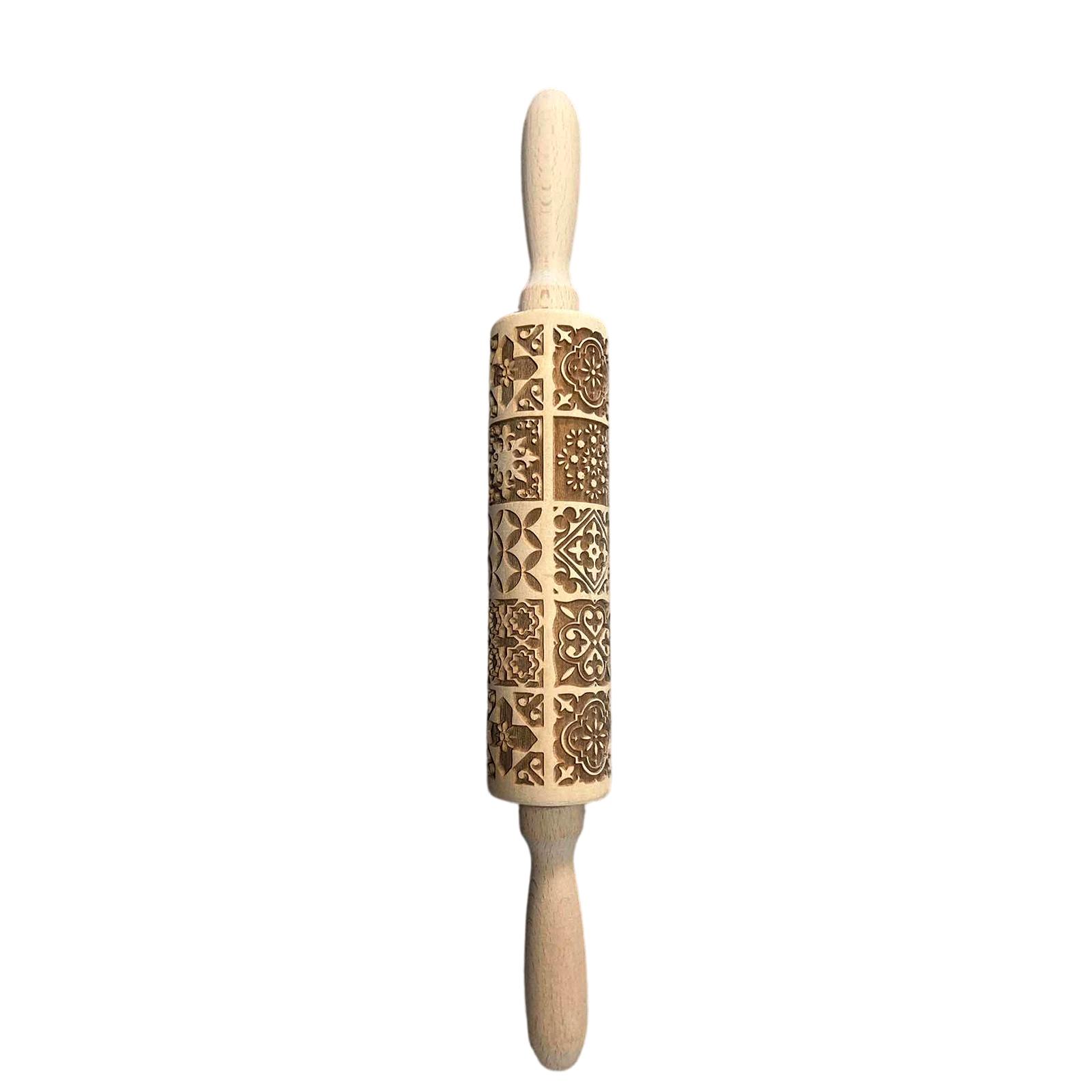 

Kitchen Wooden Embossed Rolling Pin Baking Square Window Pattern Cookie Roller Diy Baking Tool Pastry Decorating Roller One Size жовтий