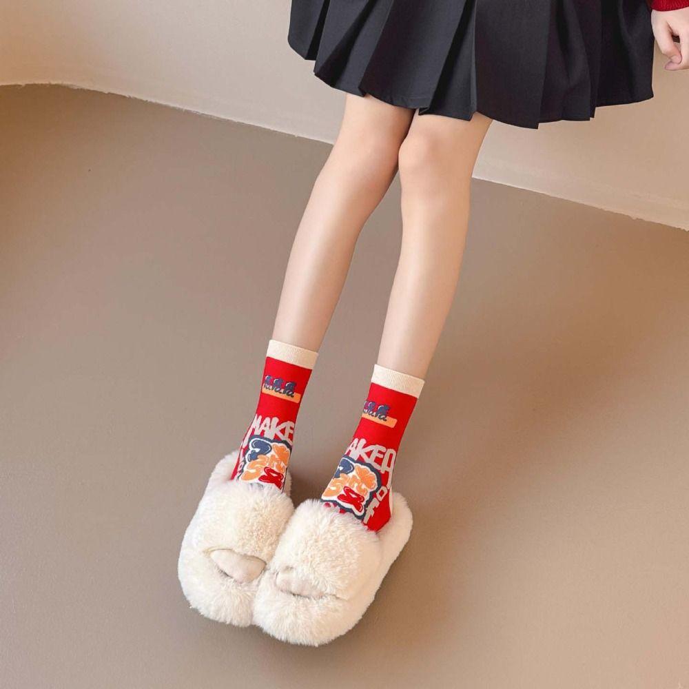 Cotton New Year Red Socks Mahjong Women Festival Socks Creative Horse Year Red Socks Autumn Winter