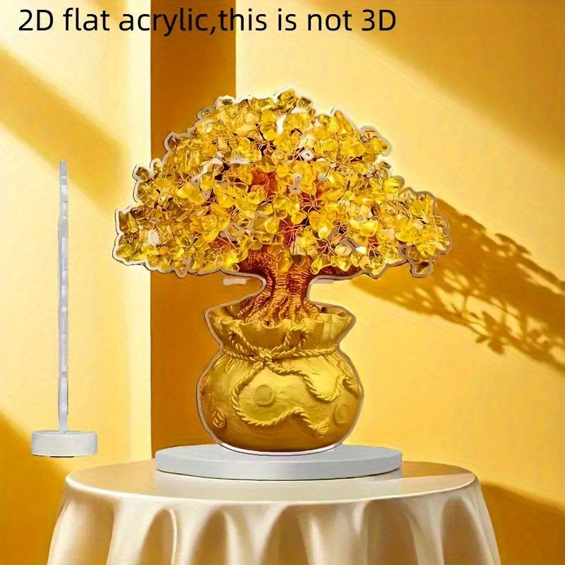 2D Flat Acrylic Printed Money Tree Desktop Decoration, Money Tree Design, Home Decor Plaque Hanging Wall Art Decorative Garden Decoration for Room Doo