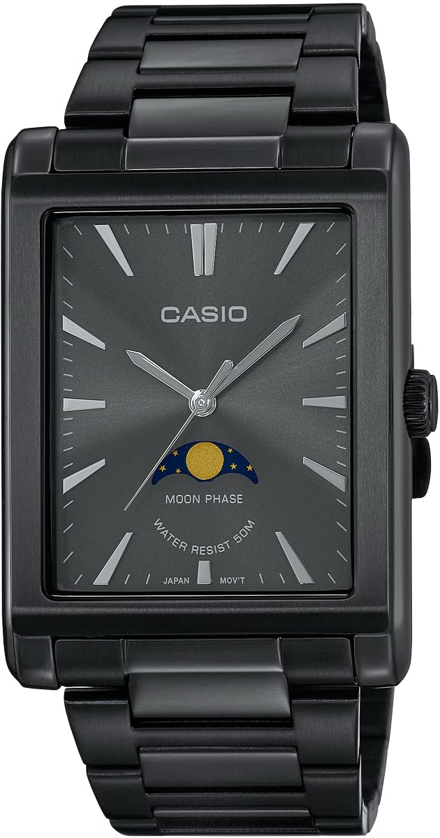 

[Casio] CASIO Стандартные аналоговые мужские часы с фазами Луны MTP-M105B-1AV с прямоугольным циферблатом и металлическим ремешком, полностью черная модель Overseas [Товар]