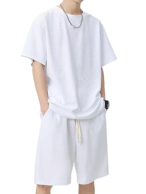ANONIE Summer Sportswear Short Sleeve Plus Loose Size 2XL Men's T-Shirt, Set, Tracksuit, Sizes, Fit, Stylish, Casual, Loungewear, White,