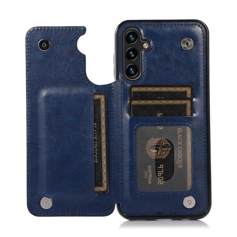 For lommebok Dobbelknapp Flip Lærveske For Samsung Galaxy S24 Ultra S23 FE S22 Plus S21 S20 A13 A14 A15 A51 A52 A53 A54 A71 A73