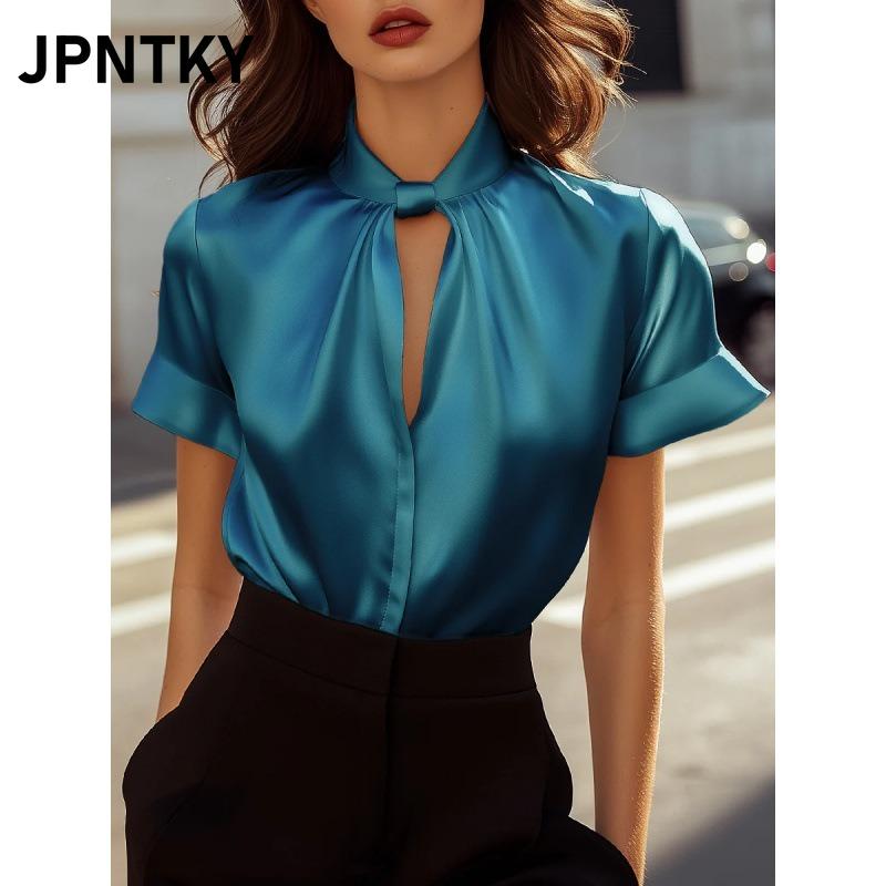 JPNTKY Bluză și Cămașă Casual de Modă pentru Femei, Culoare Uni, Imprimeu, Mânecă Scurtă, Decolteu Rotund