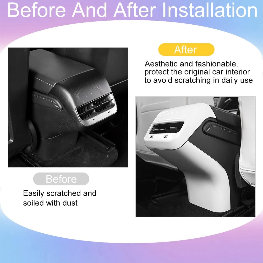 FASTCHE Подходит для 2017-2023 Tesla Model 3 / Model Y Задняя вентиляционная решетка кондиционера Накладка Защитная накладка от пинков для Tesla Model 3 / Y Аксессуары