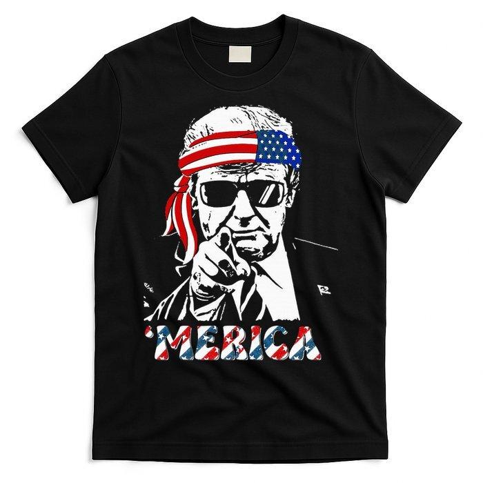 

Merica Trump Happy 4th Of July Trump American Flag T-Shirt Unisex 3XL