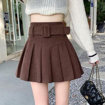 Cord brauner Rock für Frauen Frühling hohe Taille A-Linie Faltenrock Vintage elegante Böden koreanischen Stil Kleidung Y2k