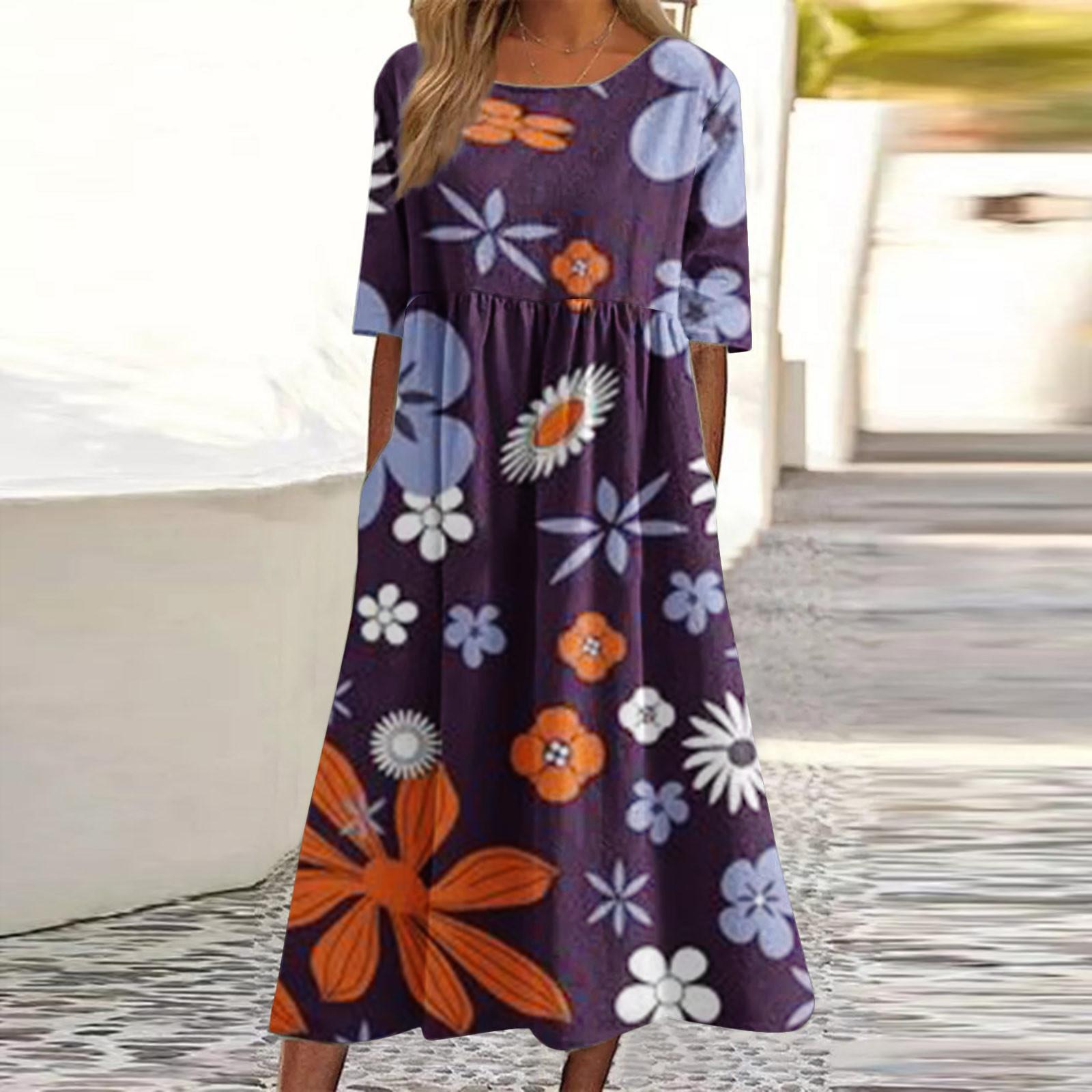 

Женская мода повседневное пуловер с круглым вырезом и принтом с коротким рукавом свободное платье