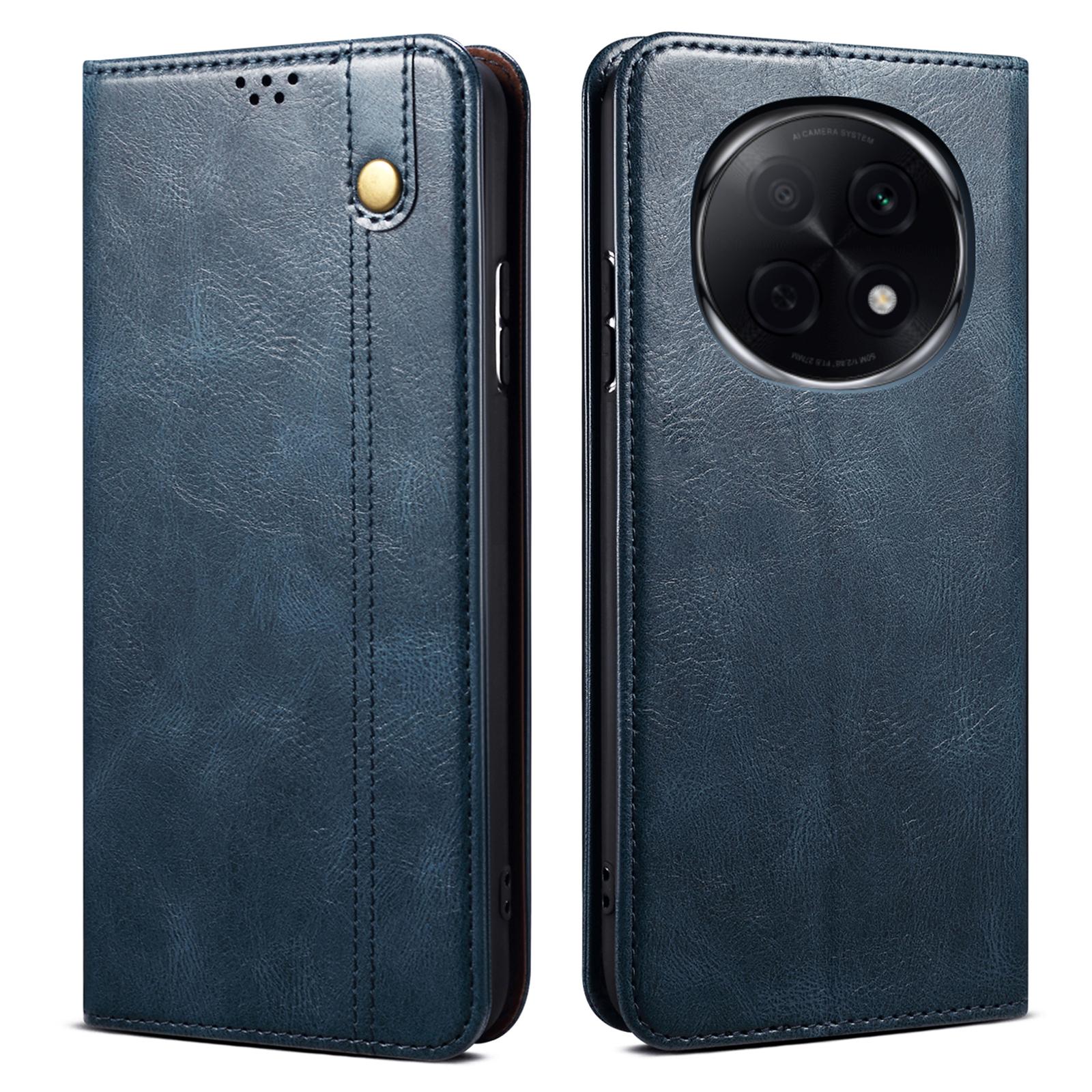 

For Oppo A5 Pro 5G Case Crazy Horse Texture Waxy Leather Wallet Stand Phone Cover Blue