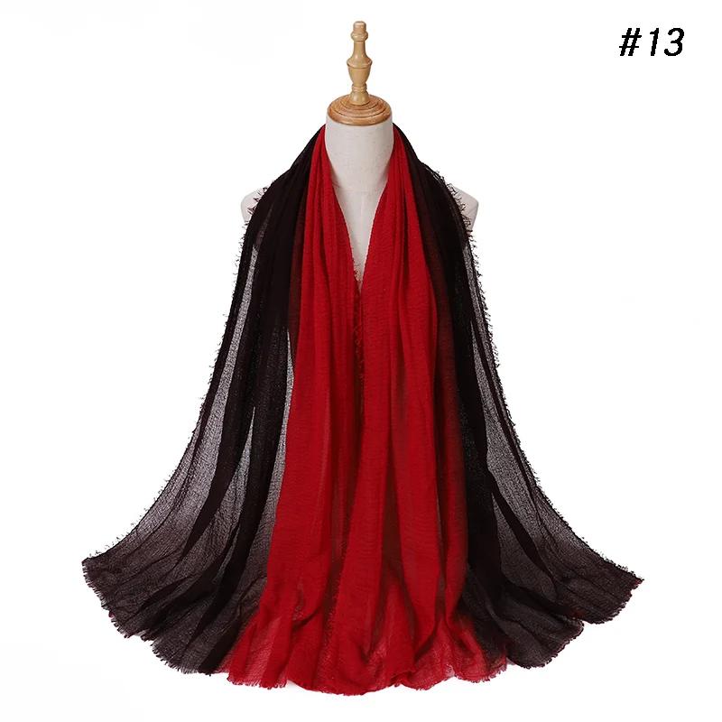 

Двухцветный жатый градиентный цвет хиджаб тай-дай принт шарф мусульманские женские шали обертывания повязка на голову исламский тюрбан фуляр