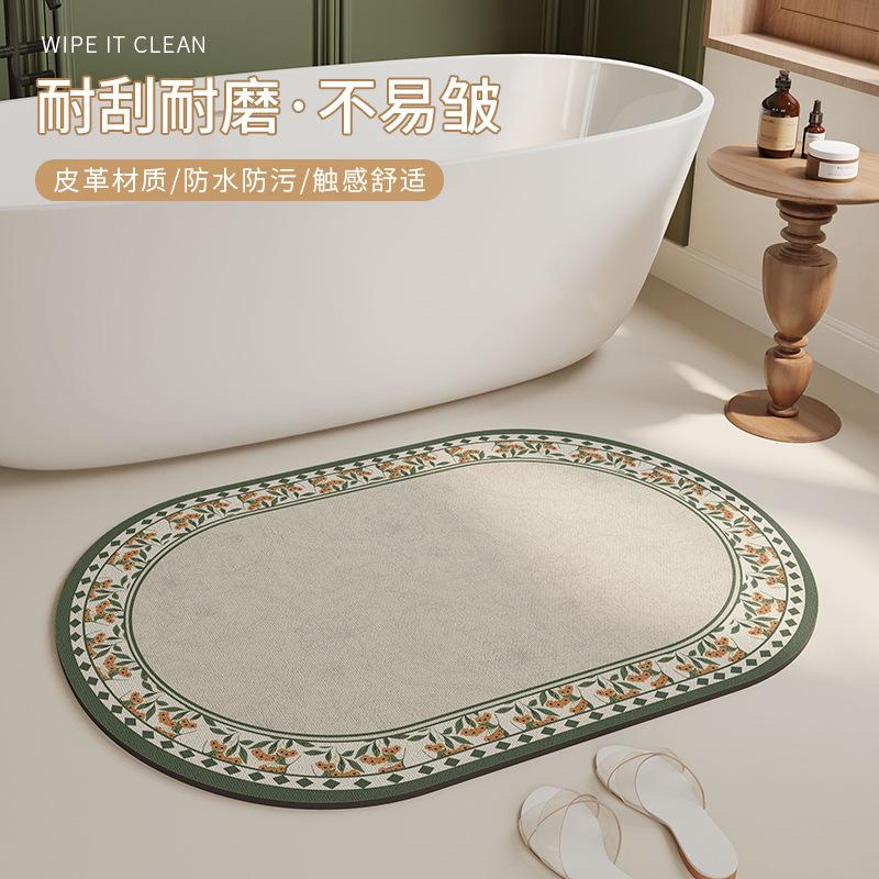 Retro European And American Style Bathroom Door Floor Mat Toilet Soft Diatom Mud Floor Mat Floral Absorbent Foot Mat Household