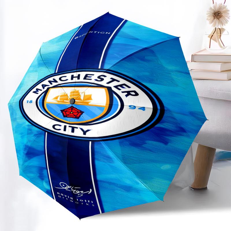 1pz Ombrello Automatico Robusto a 8 Stecche, Ombrello Manchester United Manchester City, Stampato Digitalmente, Ombrello Pieghevole per Uso Esterno in Movimento