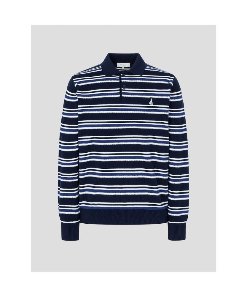 Binpolmen Multi-Stripe Collared Neck Knit Navy